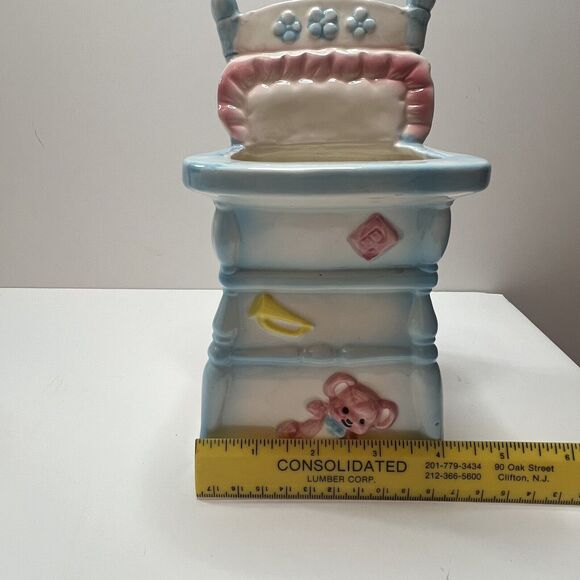 Vintage 1950s Relpo Nursery Planter Baby Blue Pink Teddy Highchair Vase - Picture 10 of 11